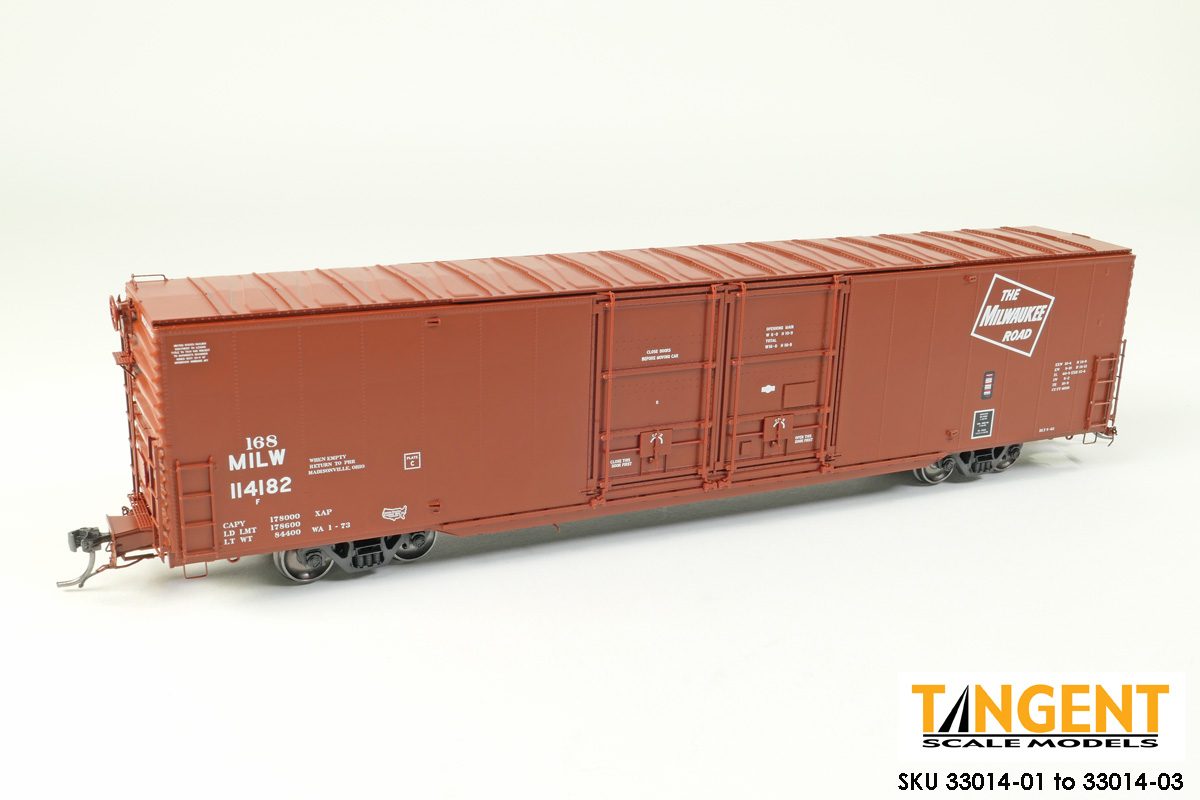 Tangent HO Milwaukee Road (MILW) "Red Repaint 1973+" Greenville 6,000CuFt 60' Double Door Box Car - #114183