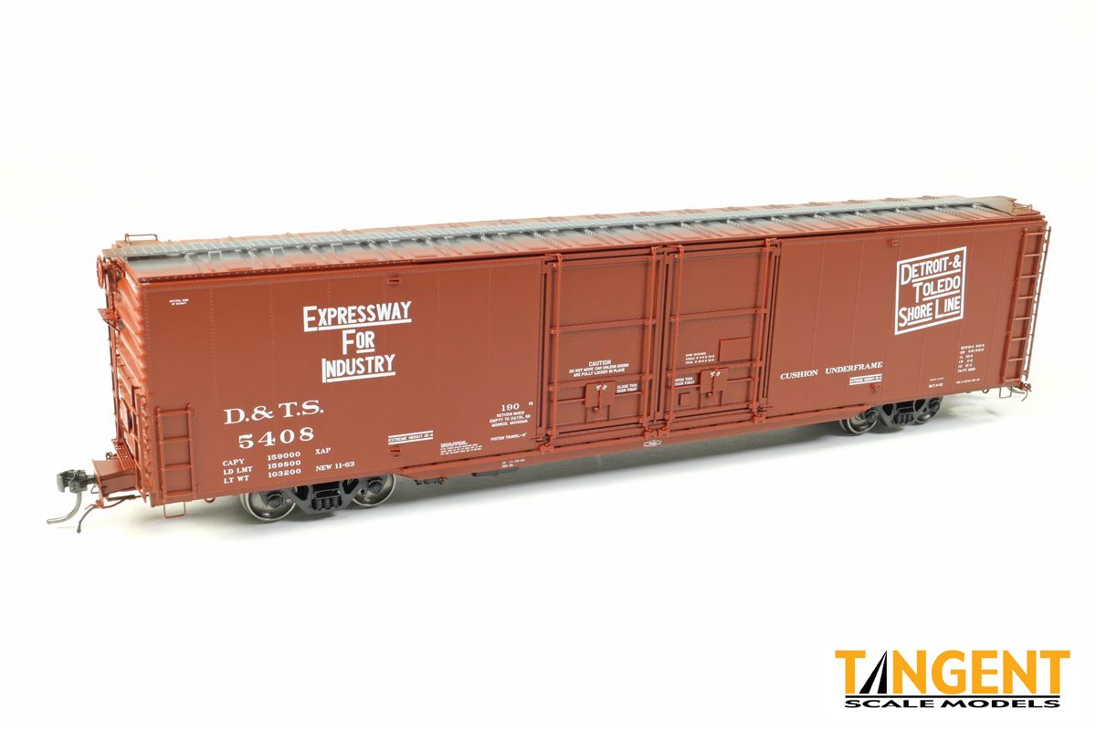 Tangent HO Detroit and Toledo Shore Line (DTS) "Delivery Red 11-1963" Greenville 6,000CuFt 60' Double Door Box Car - #5409