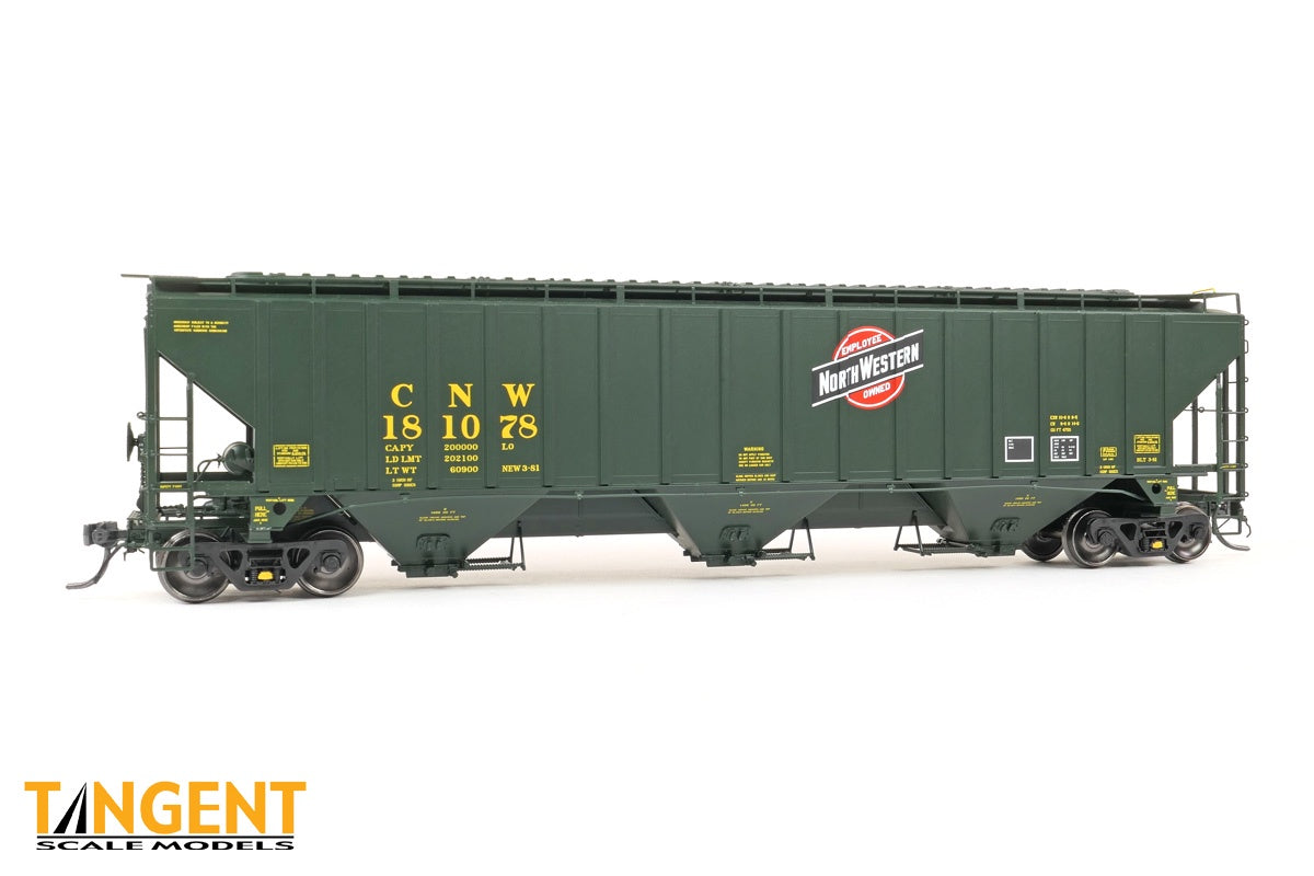 Tangent Scale Models HO Chicago and North Western (CNW) "Delivery Green" 3-1981 PS4750 Covered Hopper - #181110