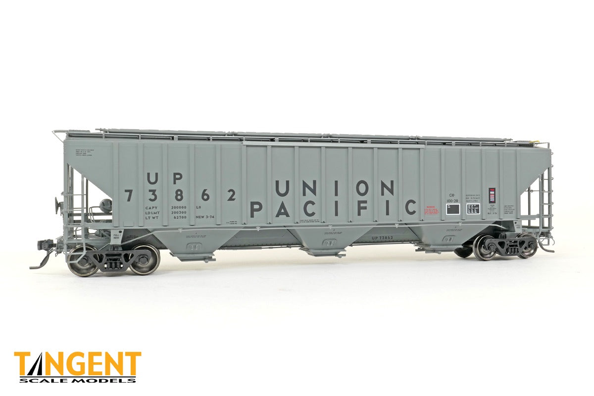 Tangent Scale Models HO Union Pacific (UP) "Delivery Gray CH-100-28 3-1974" PS4750 Covered Hopper - #74026