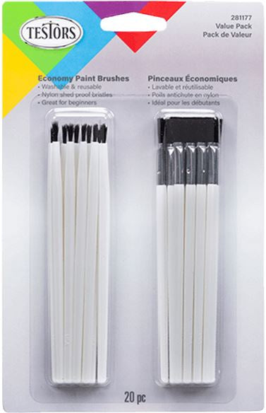 Testors 20-Piece Economy Assorted Brush Set (10 Round & 10 Flat)