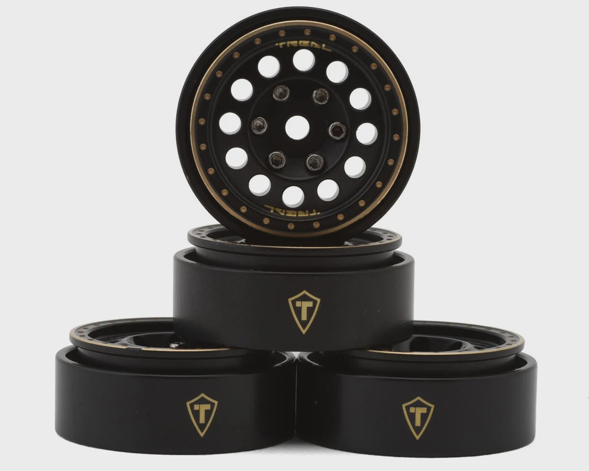 Treal Hobby Type A 1.0" 12-Hole Brass Beadlock Wheels (Black) (40g ea) (4)