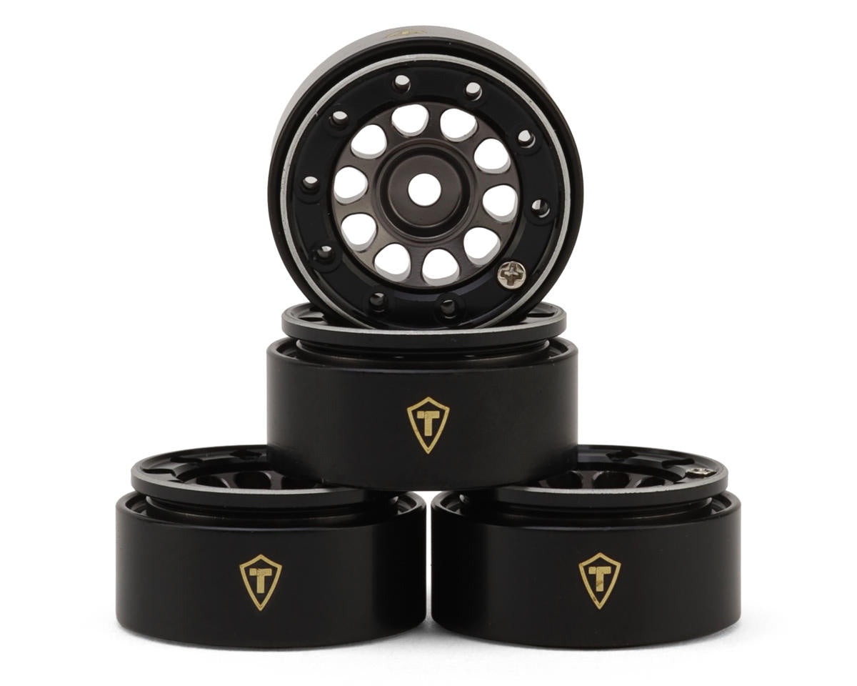 Treal Hobby Type E 0.7" Aluminum Micro Crawler Beadlock Wheels (Titanium) (4) (9.5g ea) w/Brass Rings