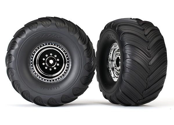 Traxxas 3665X Tires & Wheels, assembled, glued (chrome Wheels, Terra Groove dual profile Tires, foam Inserts) (nitro Rear/ electric Front) (2) - TRA3665X