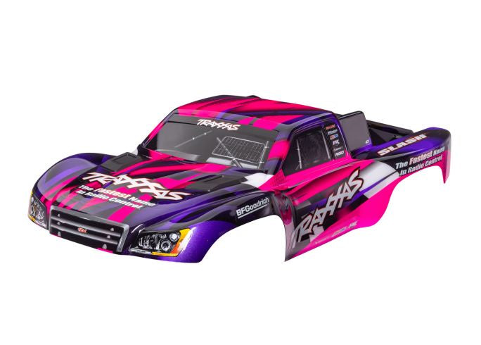 Traxxas 5851-PINK Body, Slash 2WD (also fits Slash VXL & Slash 4X4), pink & purple (painted, decals applied) (assembled with Front & Rear Latches for clipless Mounting)
