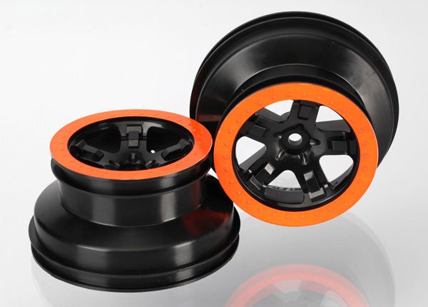 Traxxas 5868X Wheels , SCT black , orange beadlock style , dual profile (2.2' outer , 3.0' inner) (4WD f / r , 2WD Rear) (2) - TRA5868X