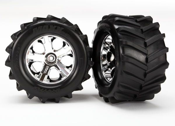 Traxxas 6771 Tires and Wheels, assembled, glued 2.8' (All-Star chrome Wheels, Maxx Tires, foam Inserts) (2) - TRA6771