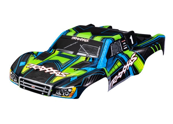 Traxxas 6844 Body, Slash 4X4 (also fits Slash VXL & Slash 2WD), Green and - Blue (painted, decals applied) (assembled with Front & Rear Latches for clipless Mounting)