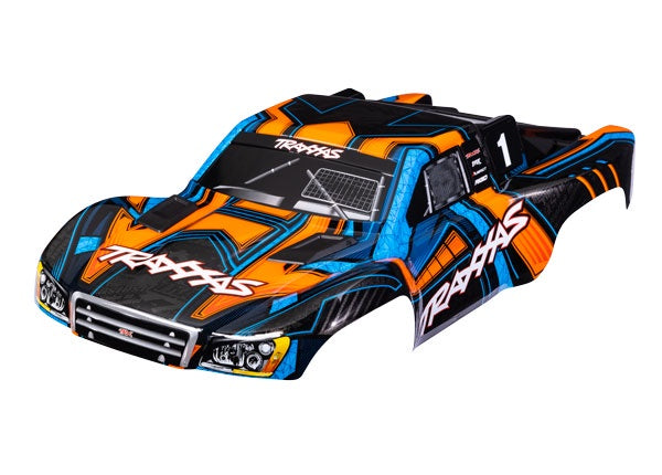 Traxxas 6844 Body, Slash 4X4 (also fits Slash VXL & Slash 2WD), orange and - Blue (painted, decals applied) (assembled with Front & Rear Latches for clipless Mounting)
