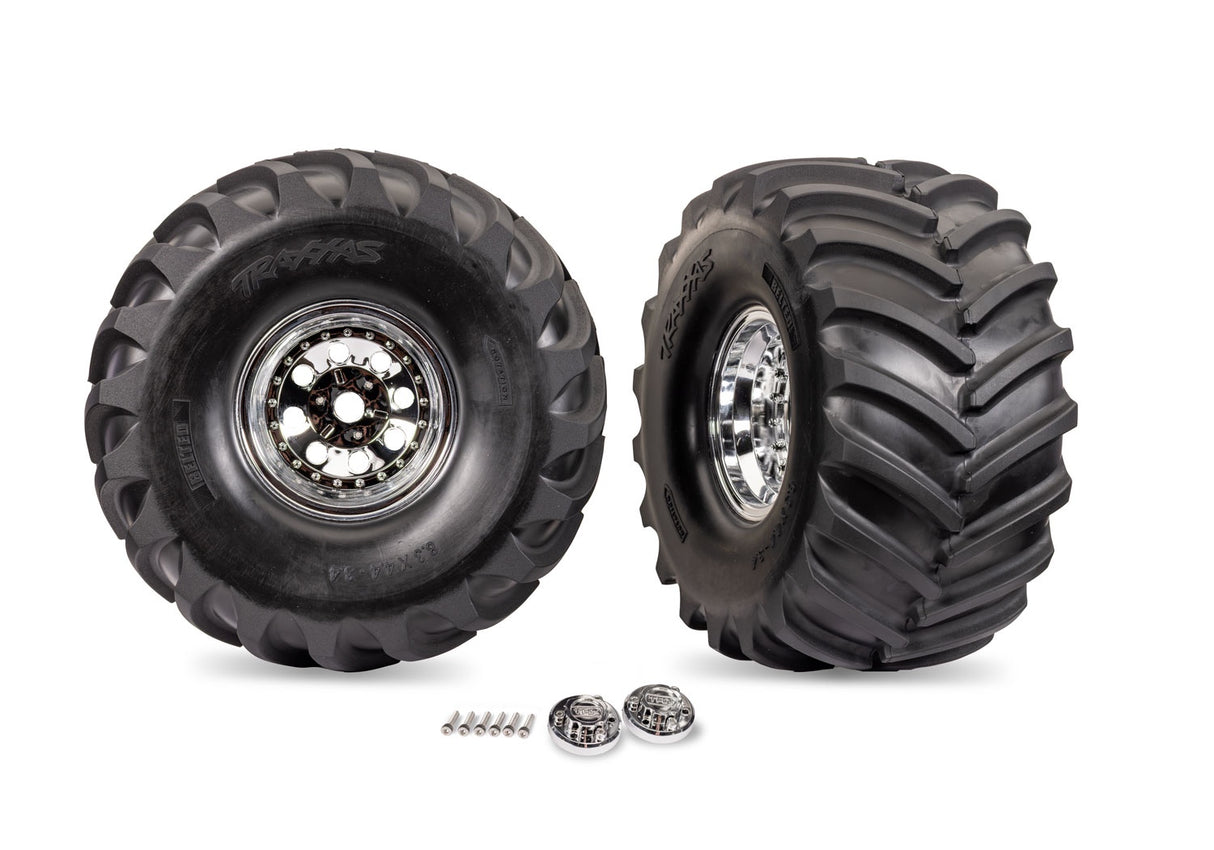 Traxxas 7696 Chrome X-Monster Wheels w/ Terra Groove Tires (2)
