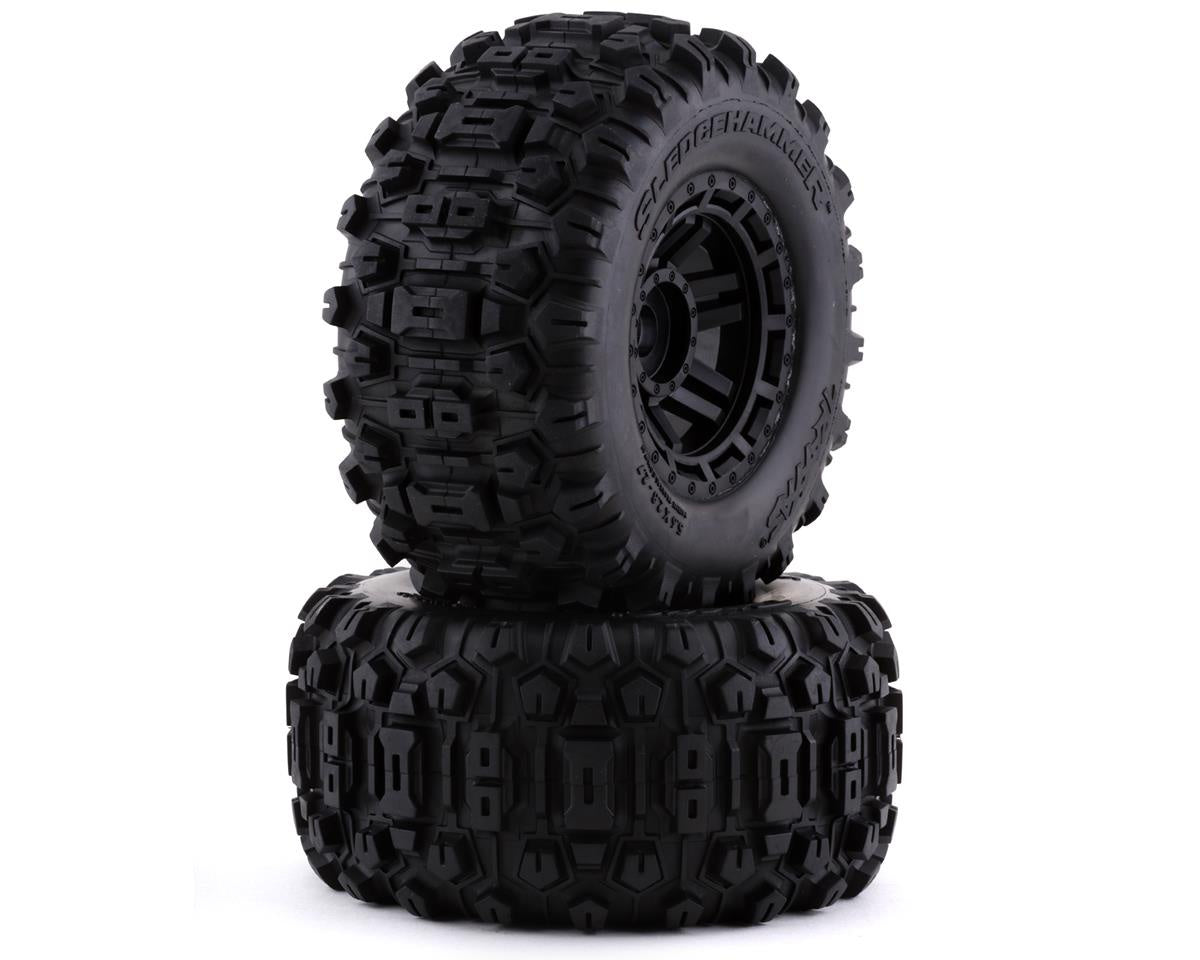 Traxxas 8973 Tires & Wheels, assembled, glued (black Wheels, dual profile (2.8' outer, 3.6' inner), Sledgehammer™ Tires, foam Inserts) (2) (17mm splined) (TSM Rated) - TRA8973