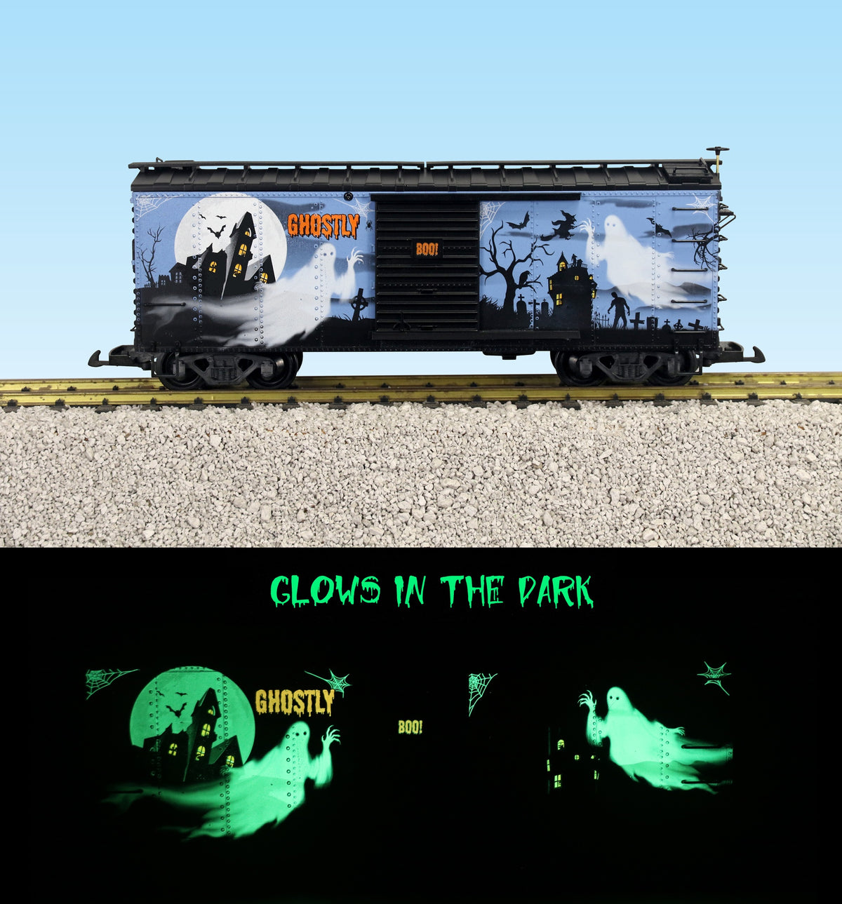USA Trains G-Scale Halloween Ghostly Glow-in-the-Dark Boxcar