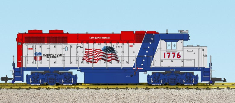 USA Trains G-Scale PATRIOTIC (FLAG) GP38 RED/BLUE/SILVER #1776