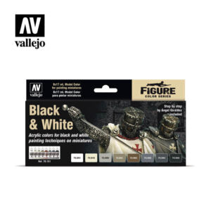Vallejo 17ml Bottle Blacks & Whites Model Color Paint Set (8 Colors) - 70151