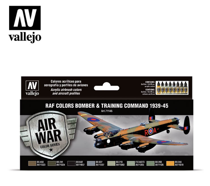 Vallejo 17ml Bottle RAF Colors Bomber & Training Air Command 1939-1945 Model Air Paint Set (8 Colors) - 71145
