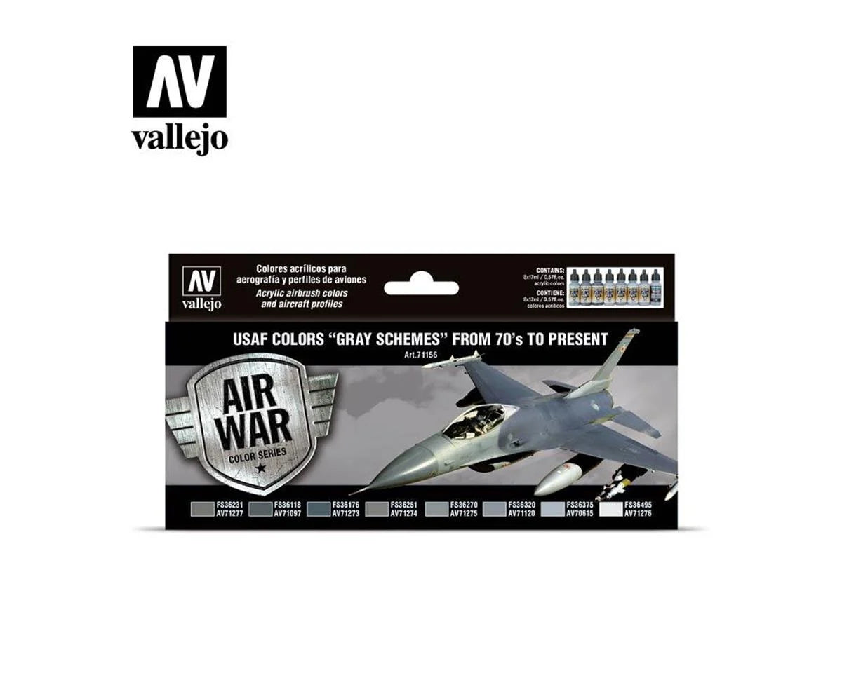Vallejo 17ml Bottle USAF Grey Schemes from 70's to Present Model Air War Paint Set (8 Colors) - 71156