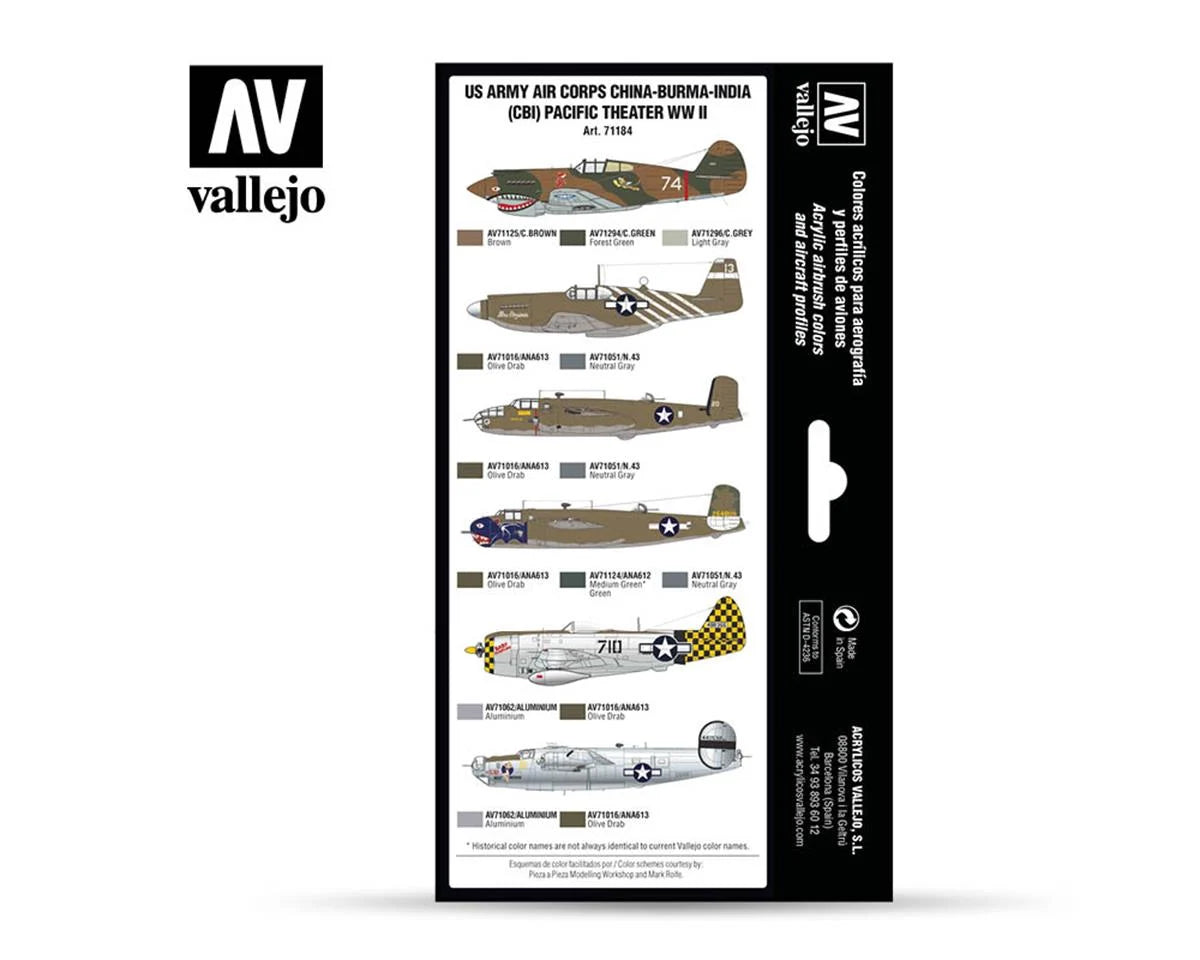 Vallejo 17ml Bottle US Army Air Corps China-Burma-India (CBI) Pacific Theater WWII Model Air Paint Set (8 Colors) - 71184