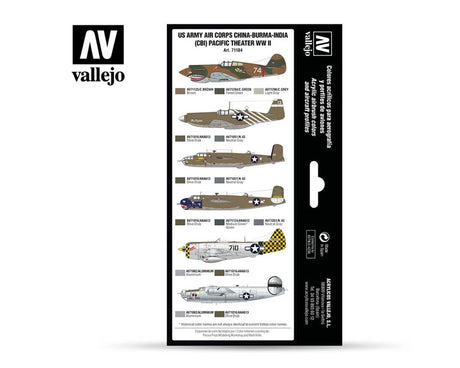 Vallejo 17ml Bottle US Army Air Corps China-Burma-India (CBI) Pacific Theater WWII Model Air Paint Set (8 Colors) - 71184
