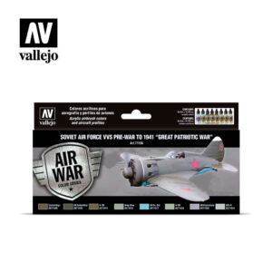 Vallejo 17ml Bottle Soviet Air Force VVS Pre-War to 1941 Great Patriotic War Model Air Paint Set (8 Colors) - 71196