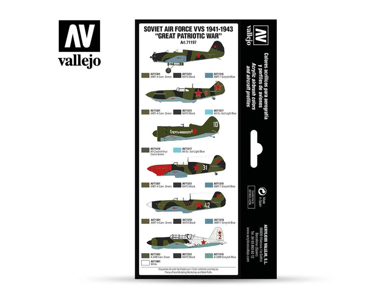 Vallejo 17ml Bottle Soviet Air Force VVS 1941 to 1943 Great Patriotic War Model Air Paint Set (8 Colors) - 71197