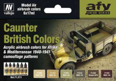 Vallejo 17ml Bottle British Caunter Camo 1940-1941 Model Air AFV Paint Set (6 Colors) - 71211
