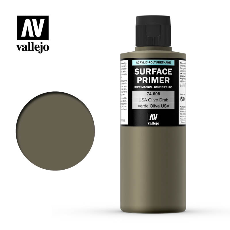 Vallejo 200ml Bottle UK Olive Drab Surface Primer - 74608