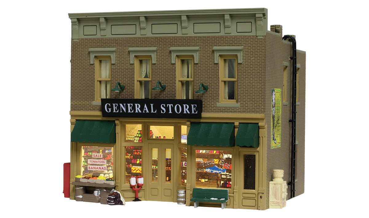 Woodland Scenics N Scale: Luebner's General Store - Built & Ready(R) Landmark Structures(R) -- Assembled - 2-7/16 x 2 x 2-1/4" 6.2 x 5.1 x 5.7cm - WOOBR4925