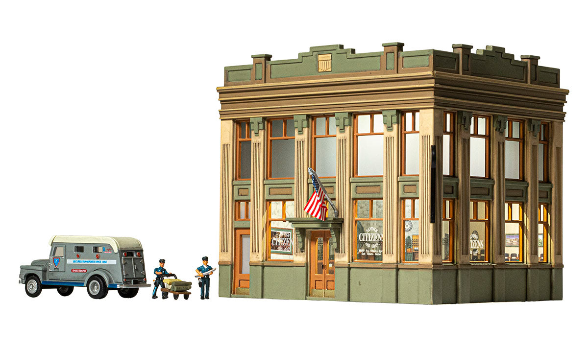Woodland Scenics HO Scale: Citizens Savings & Loan - Built-&-Ready Landmark Structures(R) -- Assembled - 5-1/2 x 4-1/8" 14 x 10.5cm - WOOBR5033