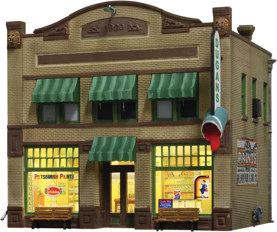 Woodland Scenics HO Scale: Dugan's Paint Store - Built & Ready Landmark Structures(R) -- Assembled - 4-19/32 x 3-5/8 x 4-1/2" 11.6 x 9.2 x 11.4cm - WOOBR5053