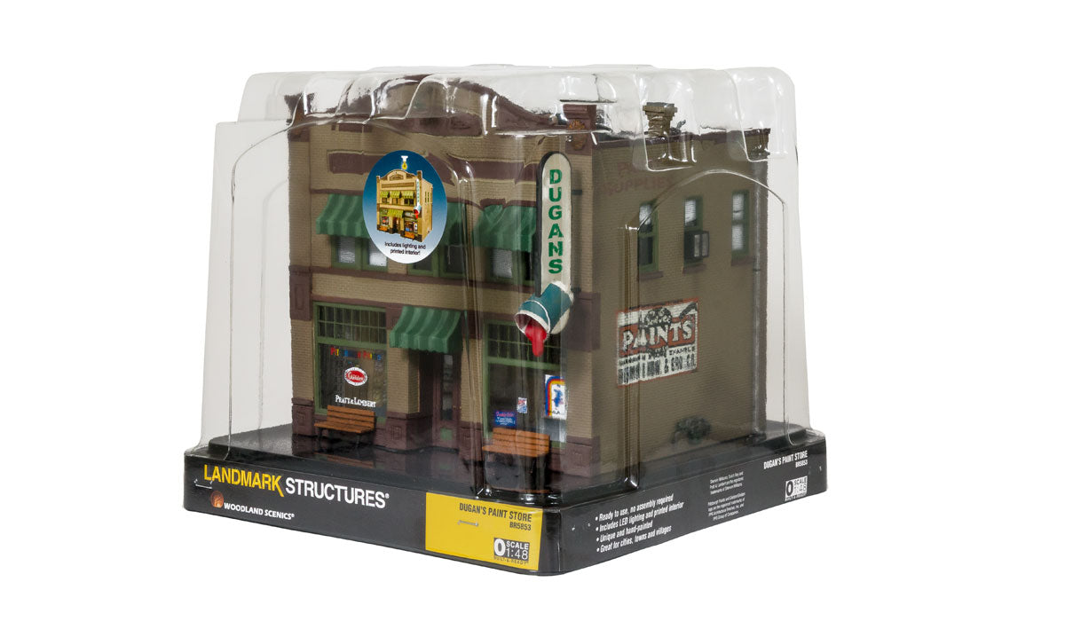 Woodland Scenics O Scale: Dugan's Paint Store - Built & Ready Landmark Structures(R) -- Assembled - WOOBR5853