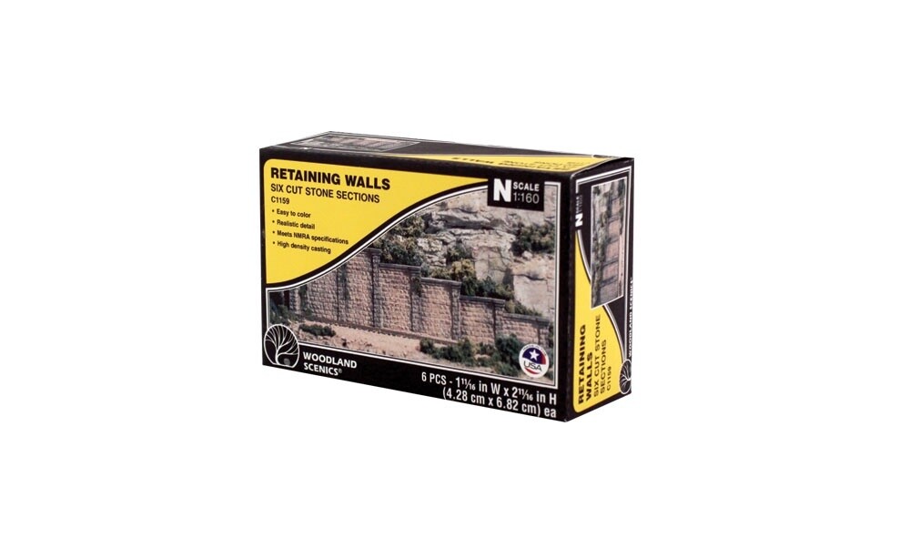 Woodland Scenics N Retaining Wall, Cut Stone (6) - WOOC1159