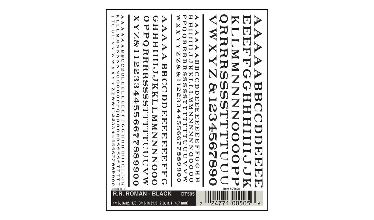Woodland Scenics Railroad Roman Letters, Black - WOODT505