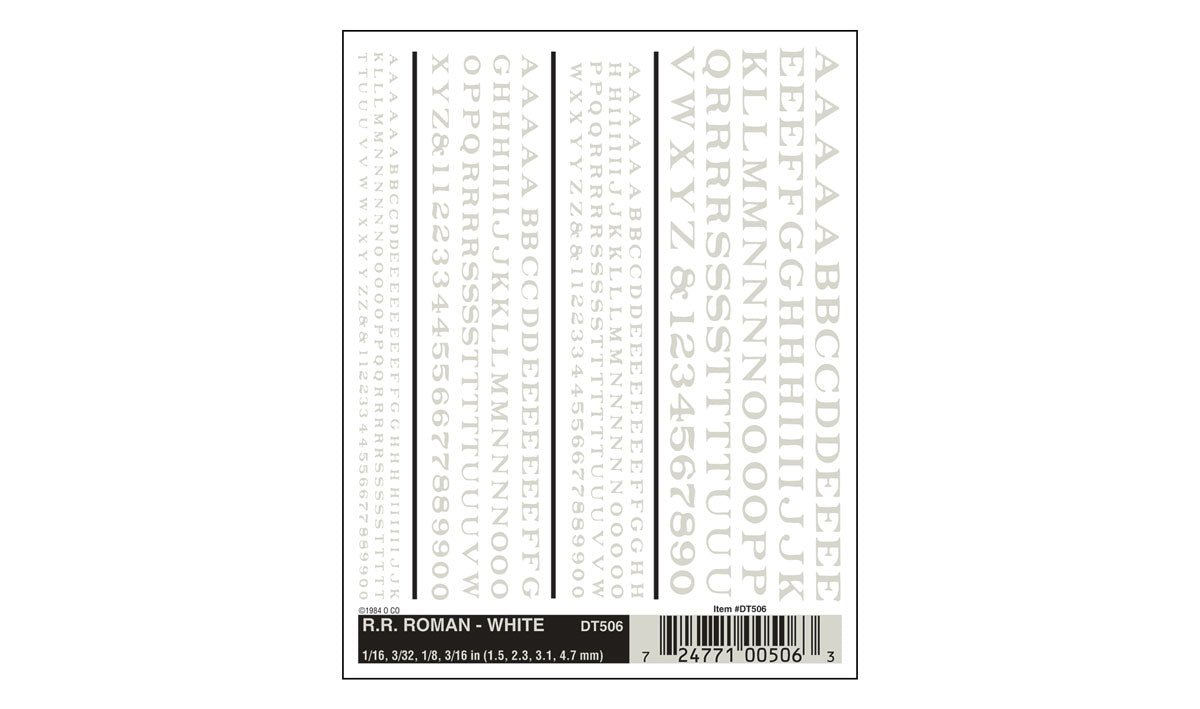 Woodland Scenics Railroad Roman Letters, White - WOODT506