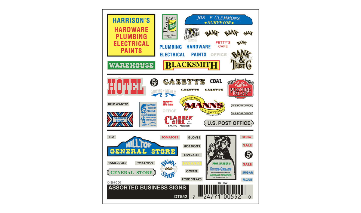 Woodland Scenics Dry Transfer, Assorted Business Signs - WOODT552