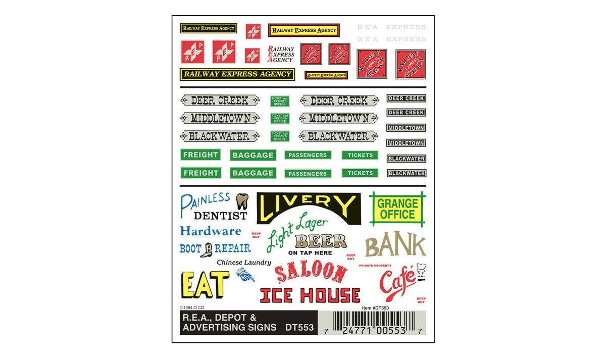 Woodland Scenics Dry Transfer, Depot/REA/Advertising Signs - WOODT553