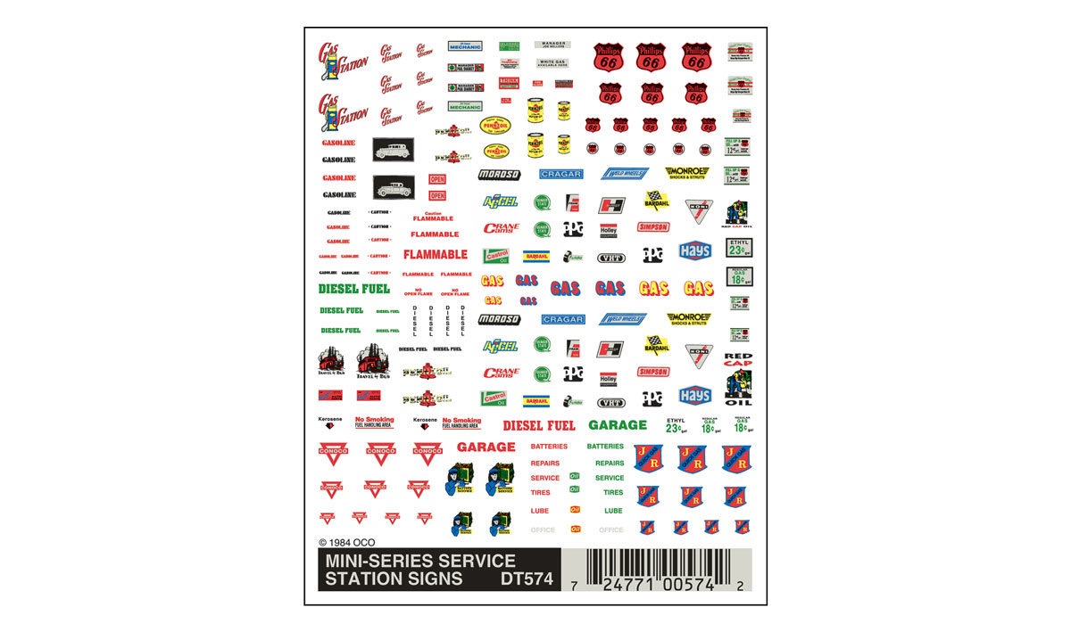 Woodland Scenics Dry Transfer, Mini Service Station Signs - WOODT574