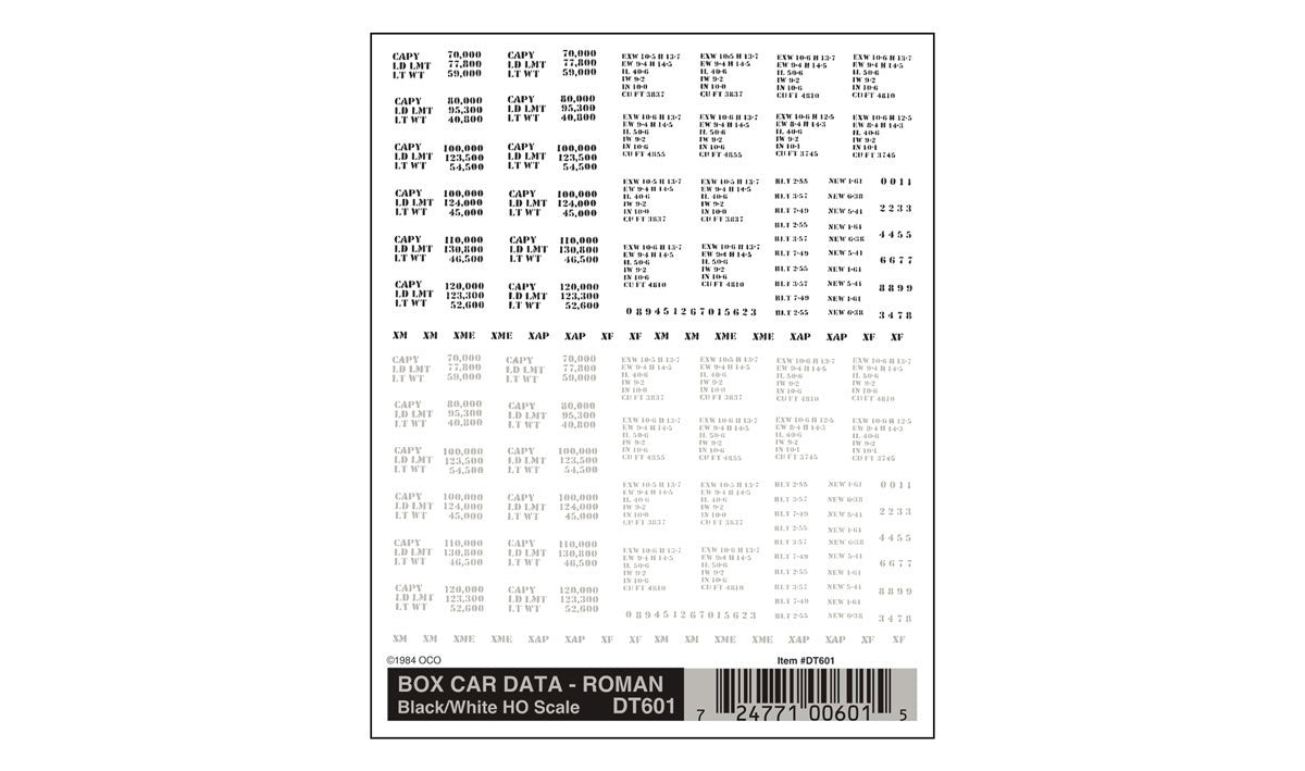 Woodland Scenics HO Boxcar Data Roman, Black/White - WOODT601
