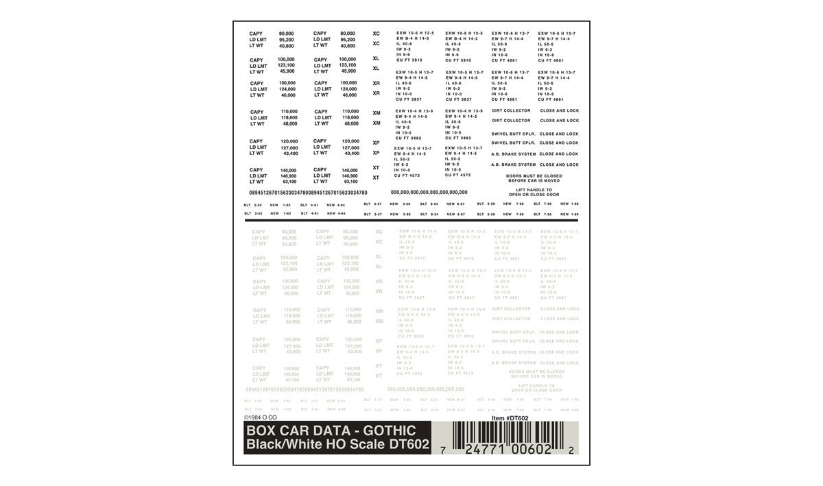 Woodland Scenics HO Boxcar Data Gothic, Black/White - WOODT602