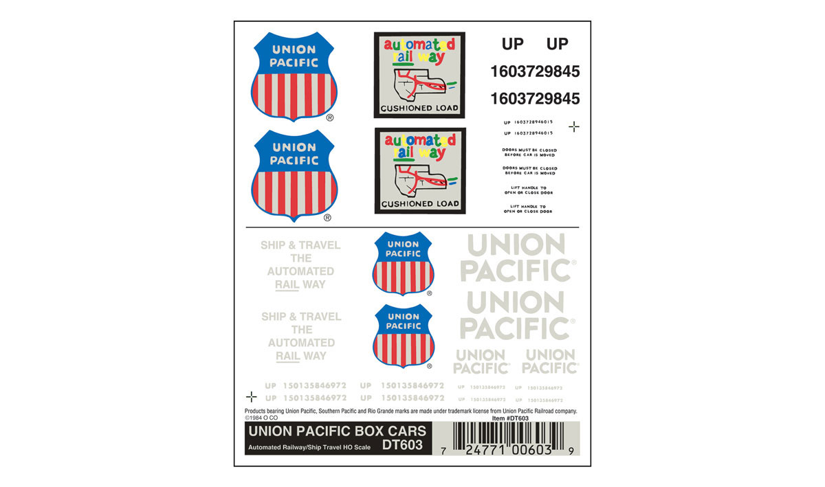 Woodland Scenics HO Boxcar Dry Transfer, UP - WOODT603