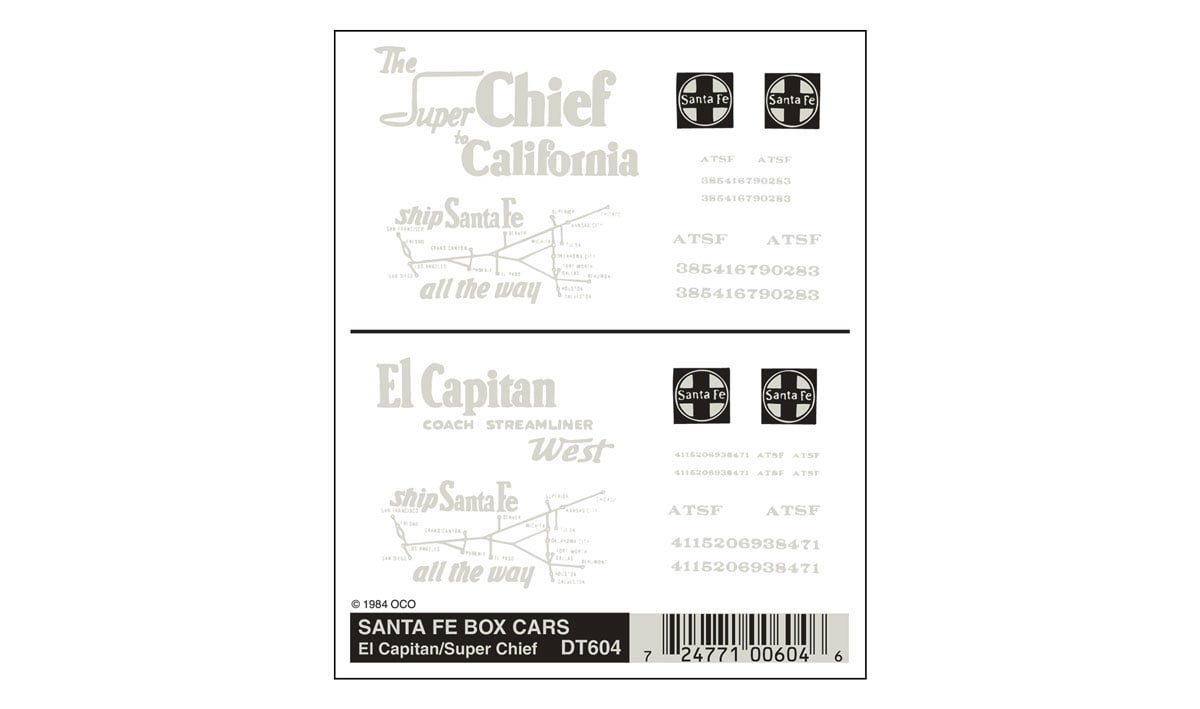 Woodland Scenics HO Boxcar Decal, SF/Passenger - WOODT604