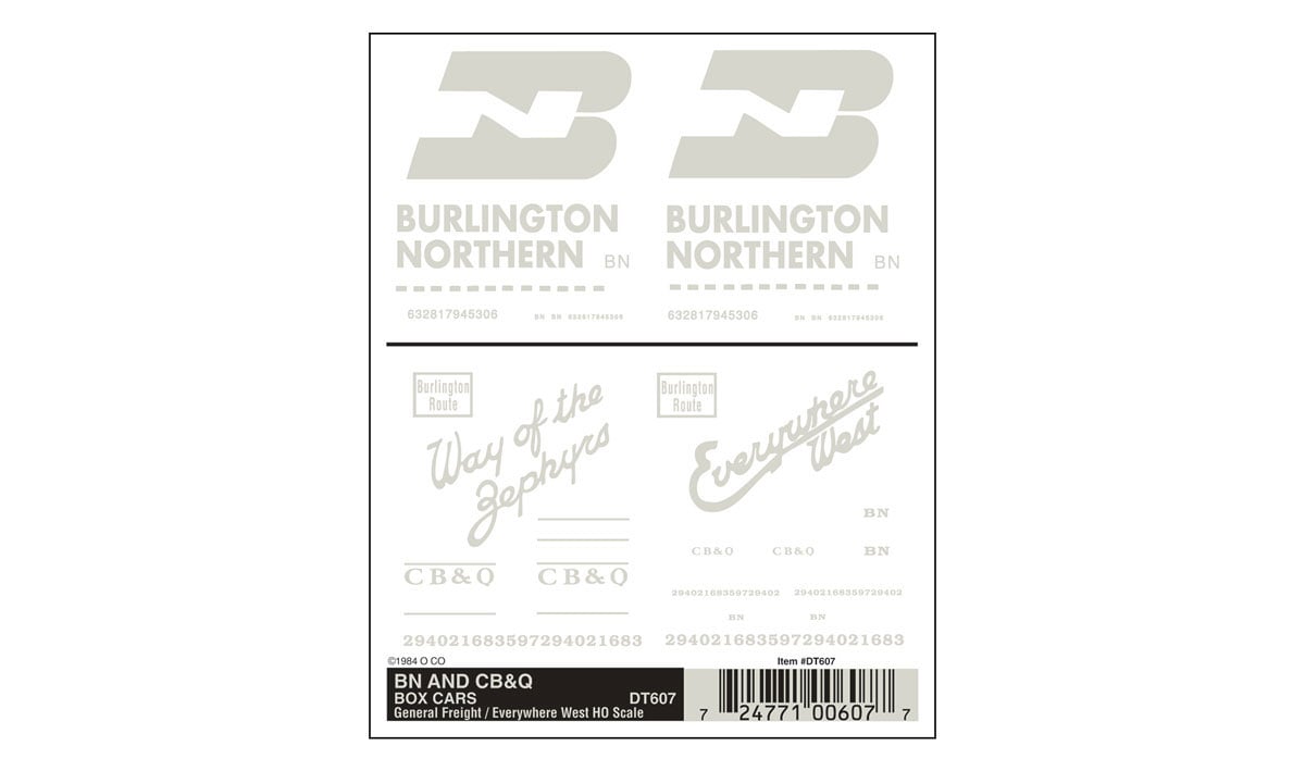 Woodland Scenics HO Boxcar Decal, BN/CB&Q - WOODT607