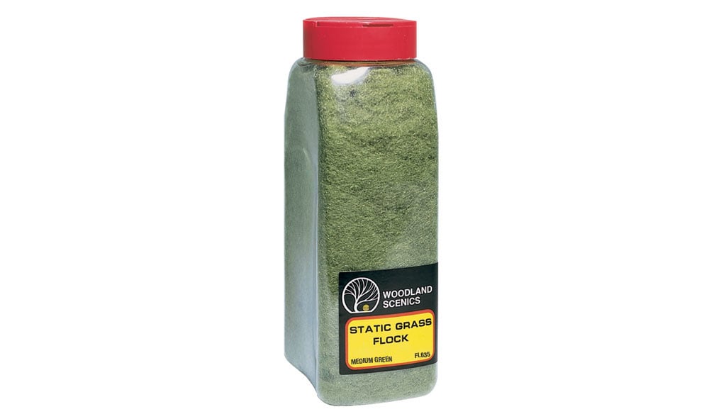 Woodland Scenics Static Grass Flock Shaker, Medium Green/50 cu. in. - WOOFL635