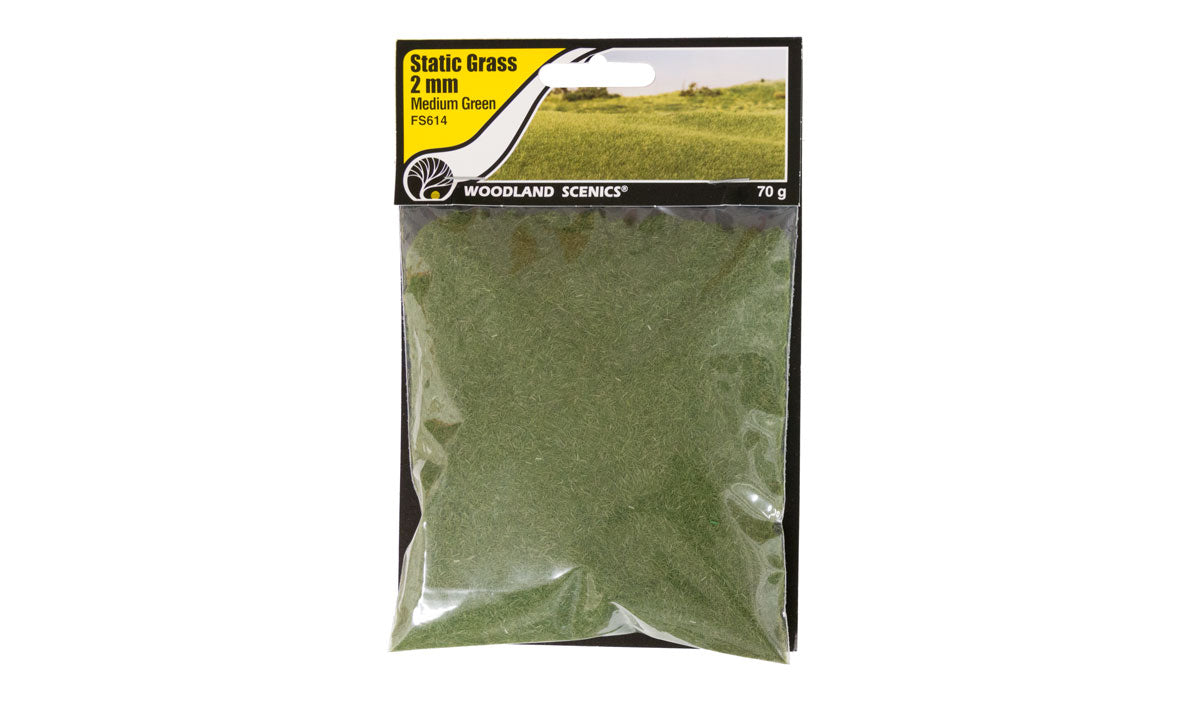 Woodland Scenics Static Grass, Medium Green 2mm - WOOFS614