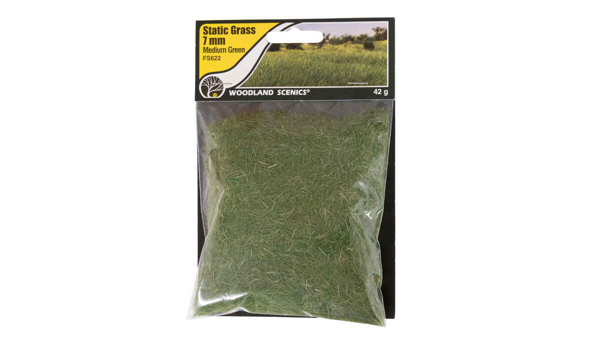 Woodland Scenics Static Grass, Medium Green 7mm - WOOFS622