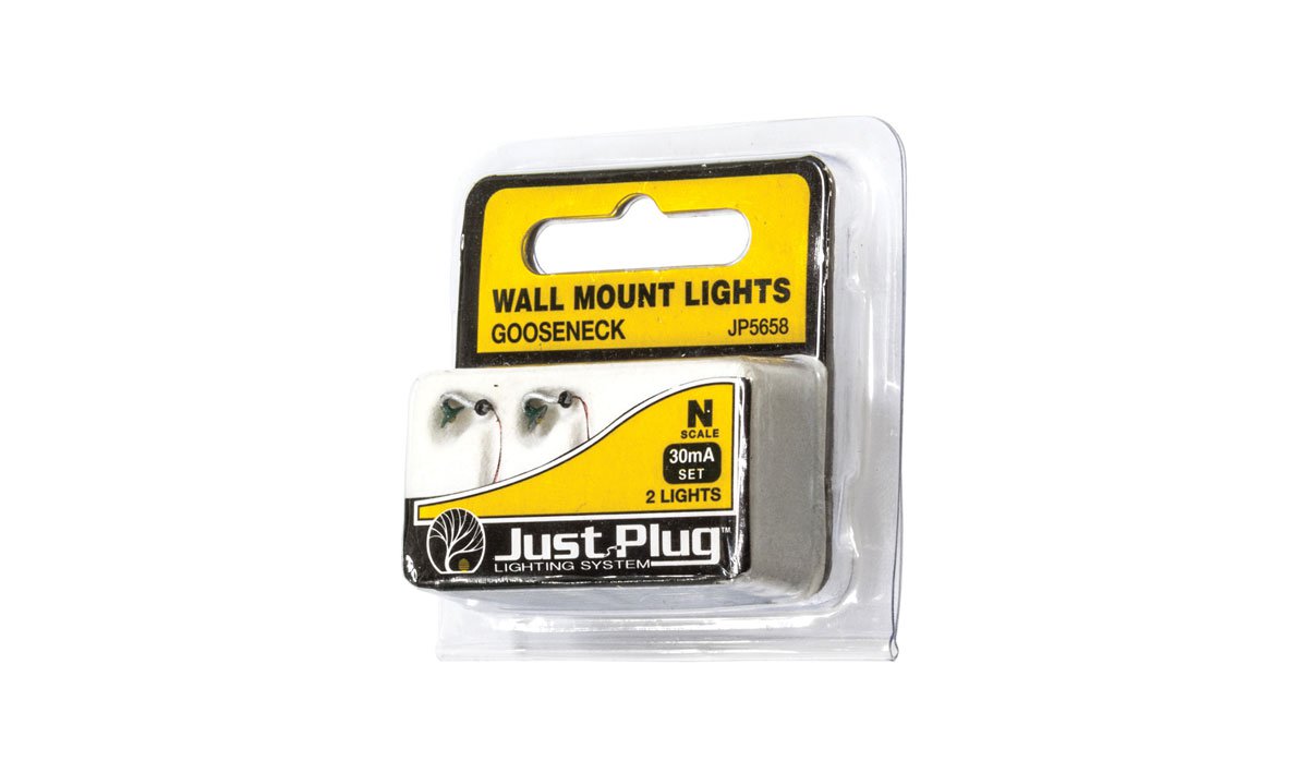 Woodland Scenics N Wall Mount Lights, Gooseneck (3) - WOOJP5658