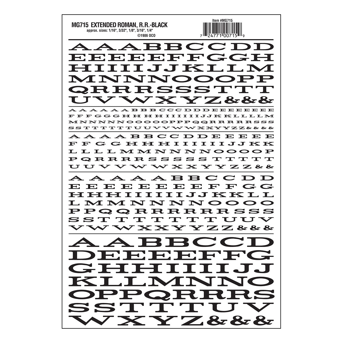 Woodland Scenics Dry Transfer Alphabet & Numbers - Extended Railroad Roman -- Black - WOOMG715