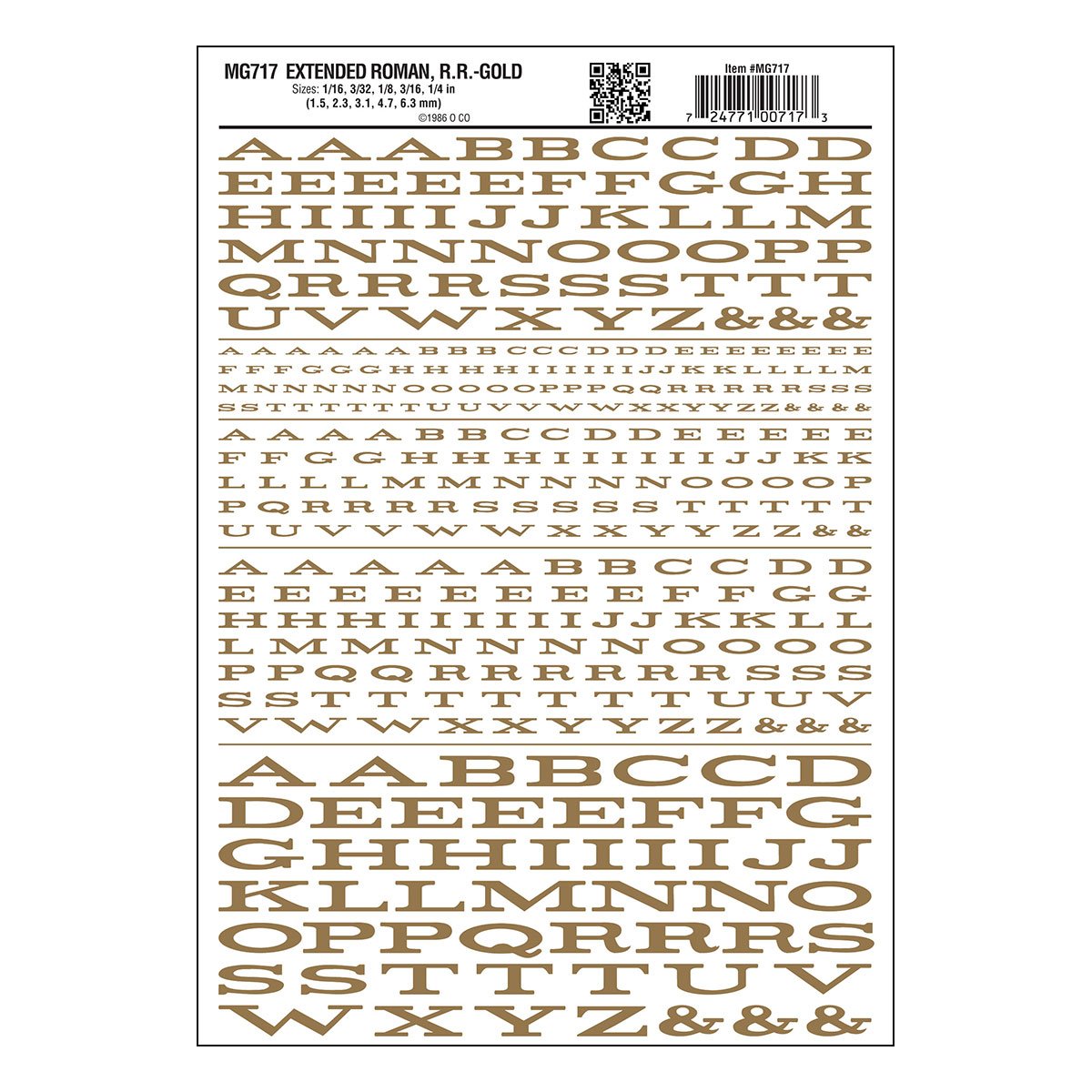 Woodland Scenics Dry Transfer Alphabet & Numbers - Extended Railroad Roman -- Gold - WOOMG717