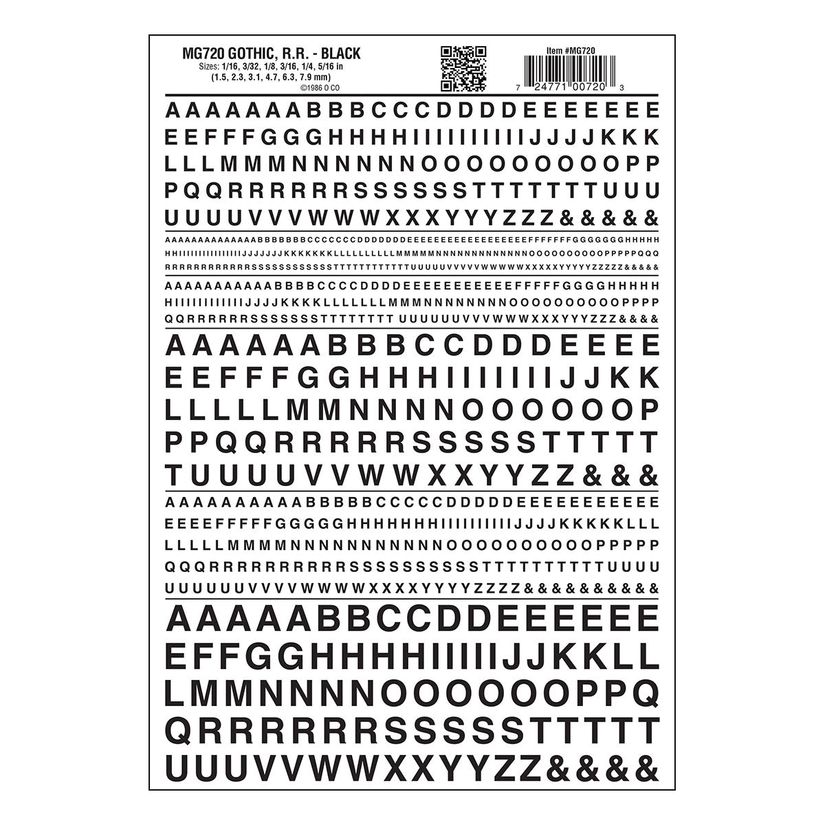 Woodland Scenics Dry Transfer Gothic Letters, Black - WOOMG720
