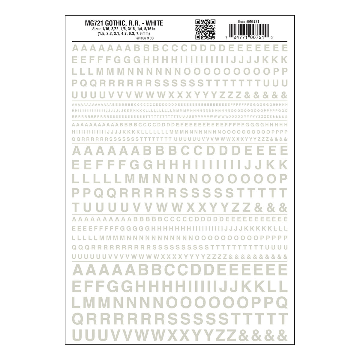 Woodland Scenics Dry Transfer Alphabet & Numbers - Railroad Gothic -- White - WOOMG721