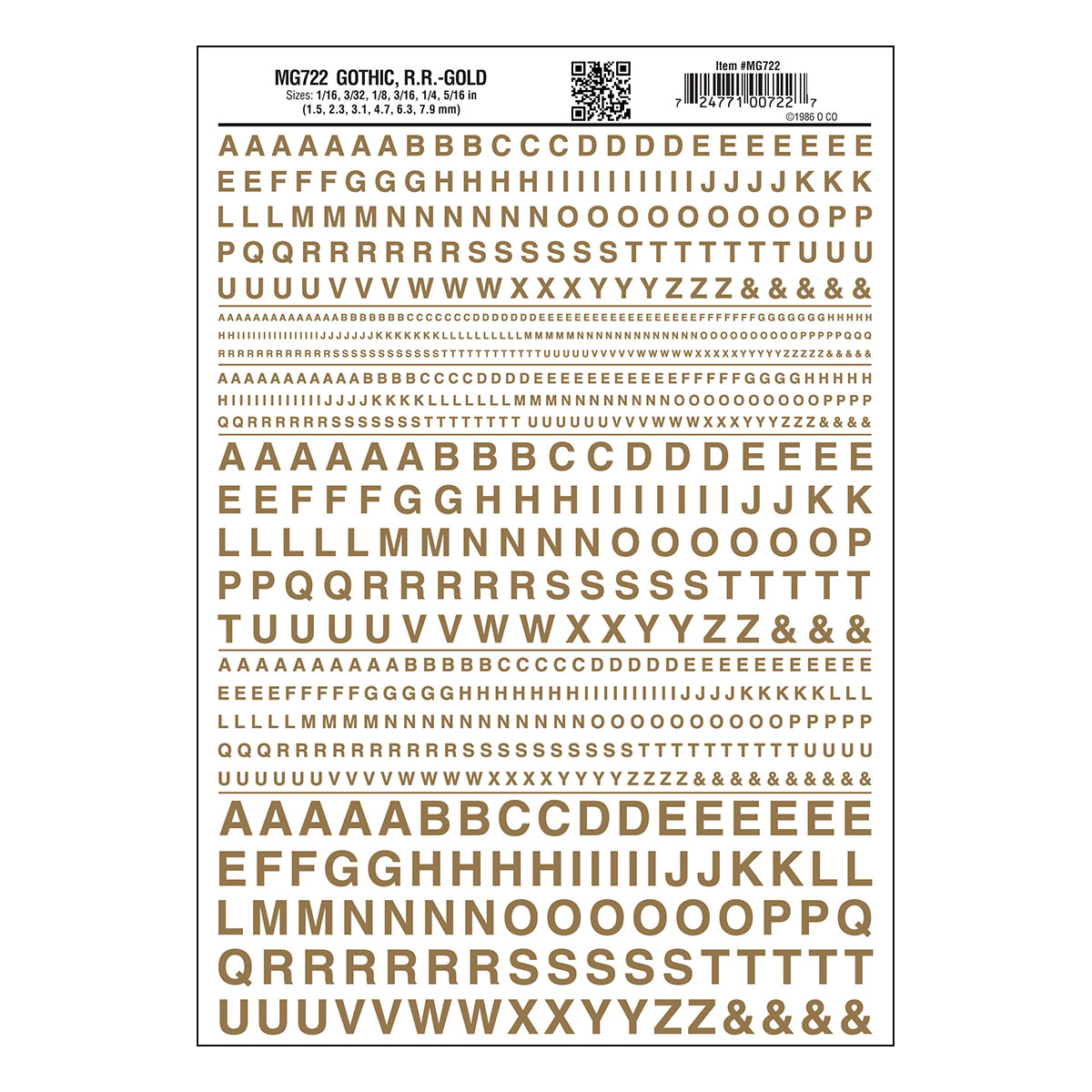 Woodland Scenics Dry Transfer Alphabet & Numbers - Railroad Gothic -- Gold - WOOMG722